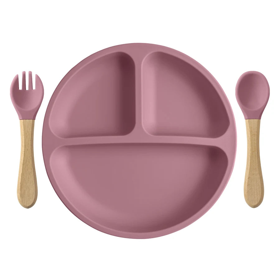 Set Repas Enfant Silicone 3 pièces Rose