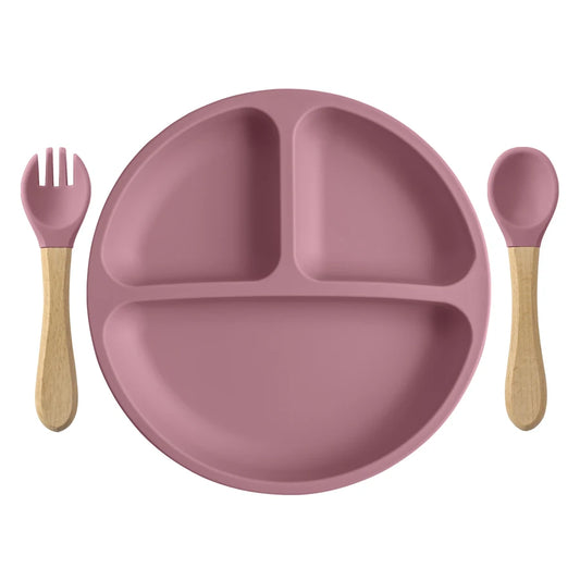 Set Repas Enfant Silicone 3 pièces Rose