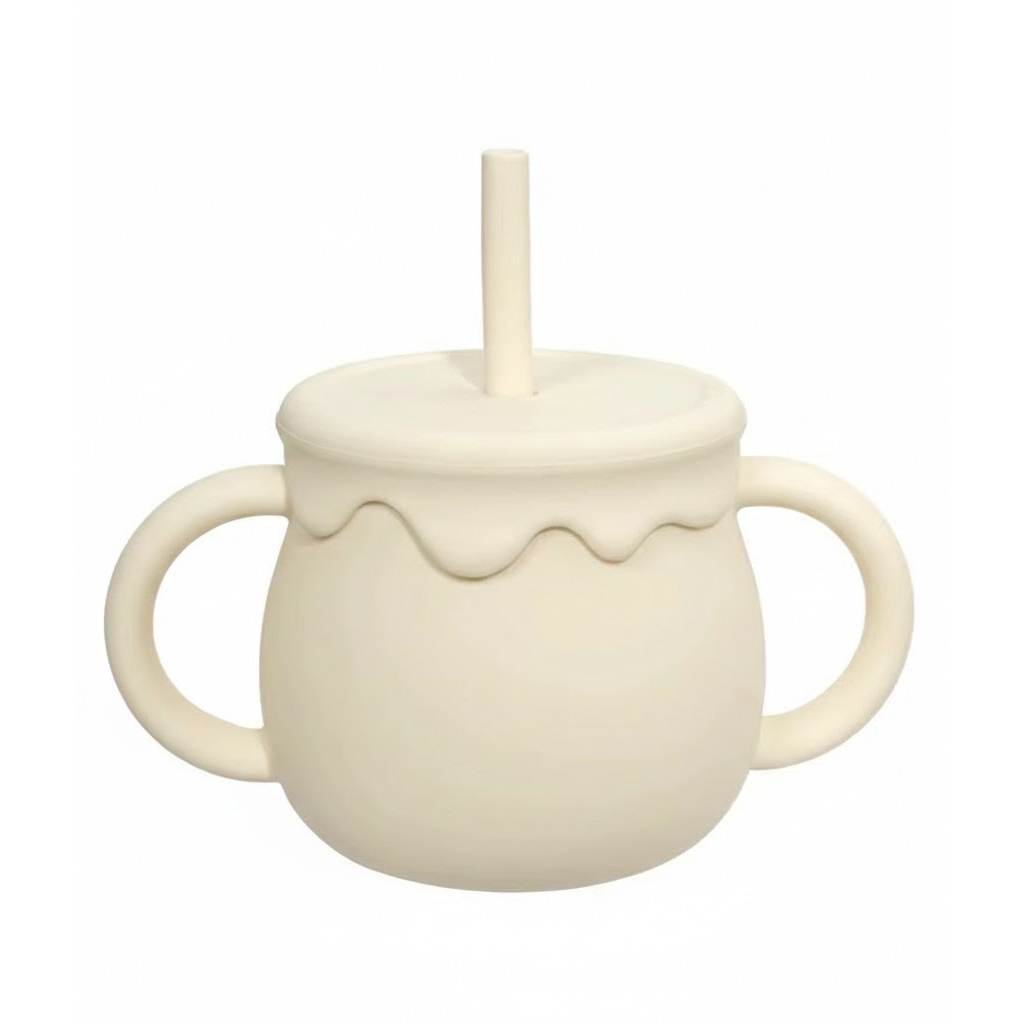 Goblet Avec Paille Silicone Beige