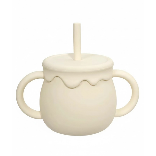 Goblet Avec Paille Silicone Beige