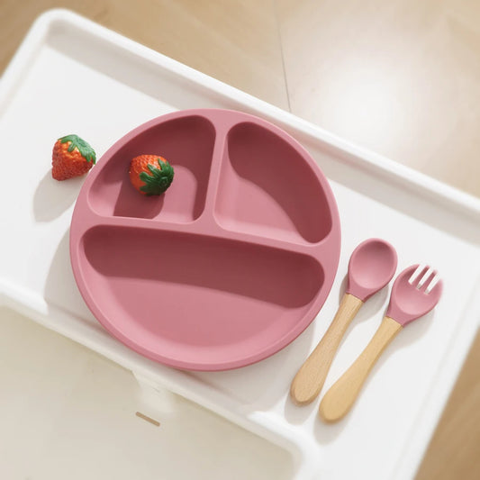 Set Repas Enfant Silicone 3 pièces Rose