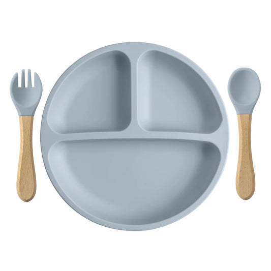Set Repas Enfant Silicone 3 pièces Bleue