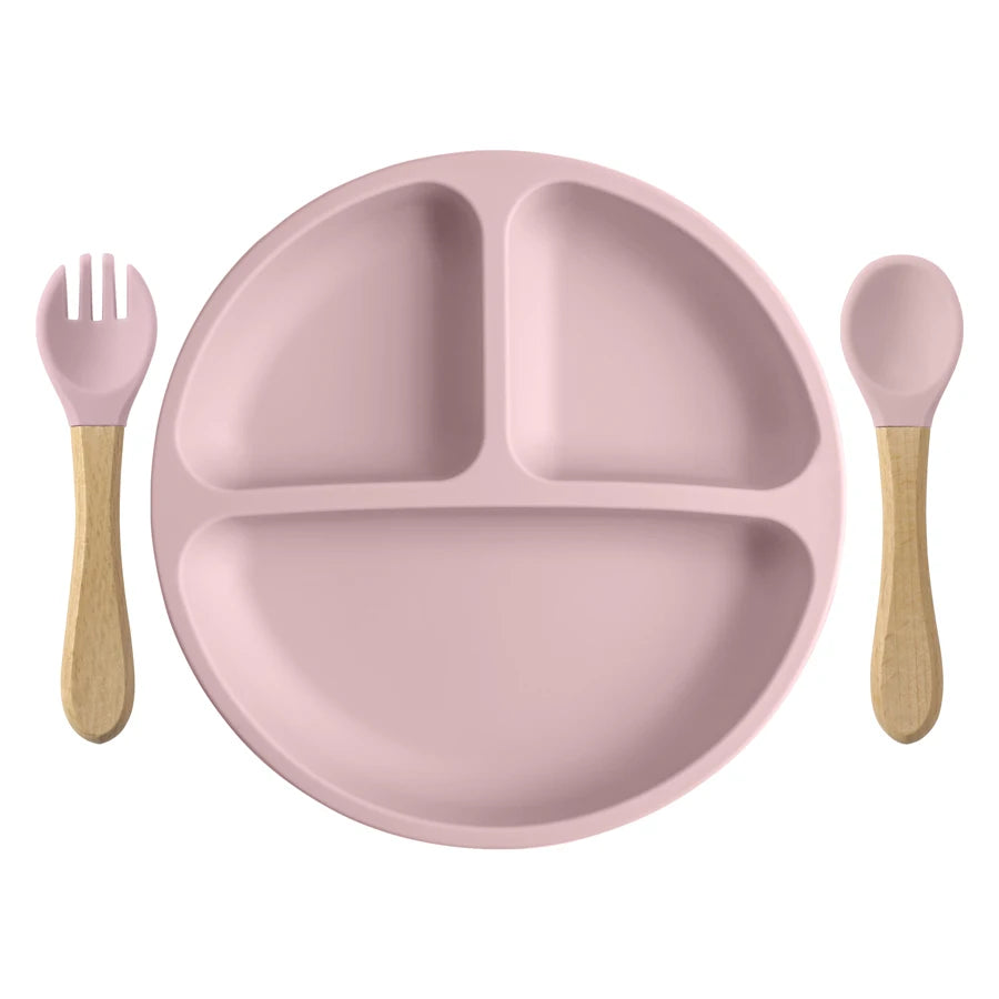 Set Repas Enfant Silicone 3 pièces Rose Pastel