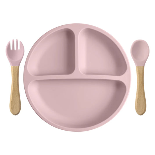 Set Repas Enfant Silicone 3 pièces Rose Pastel